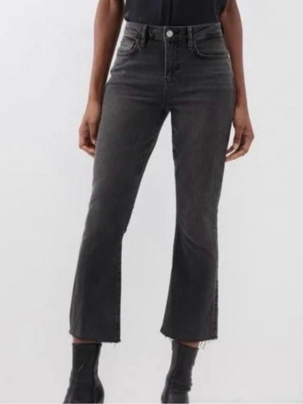 Frame Denim Black Cropped Straight Jeans